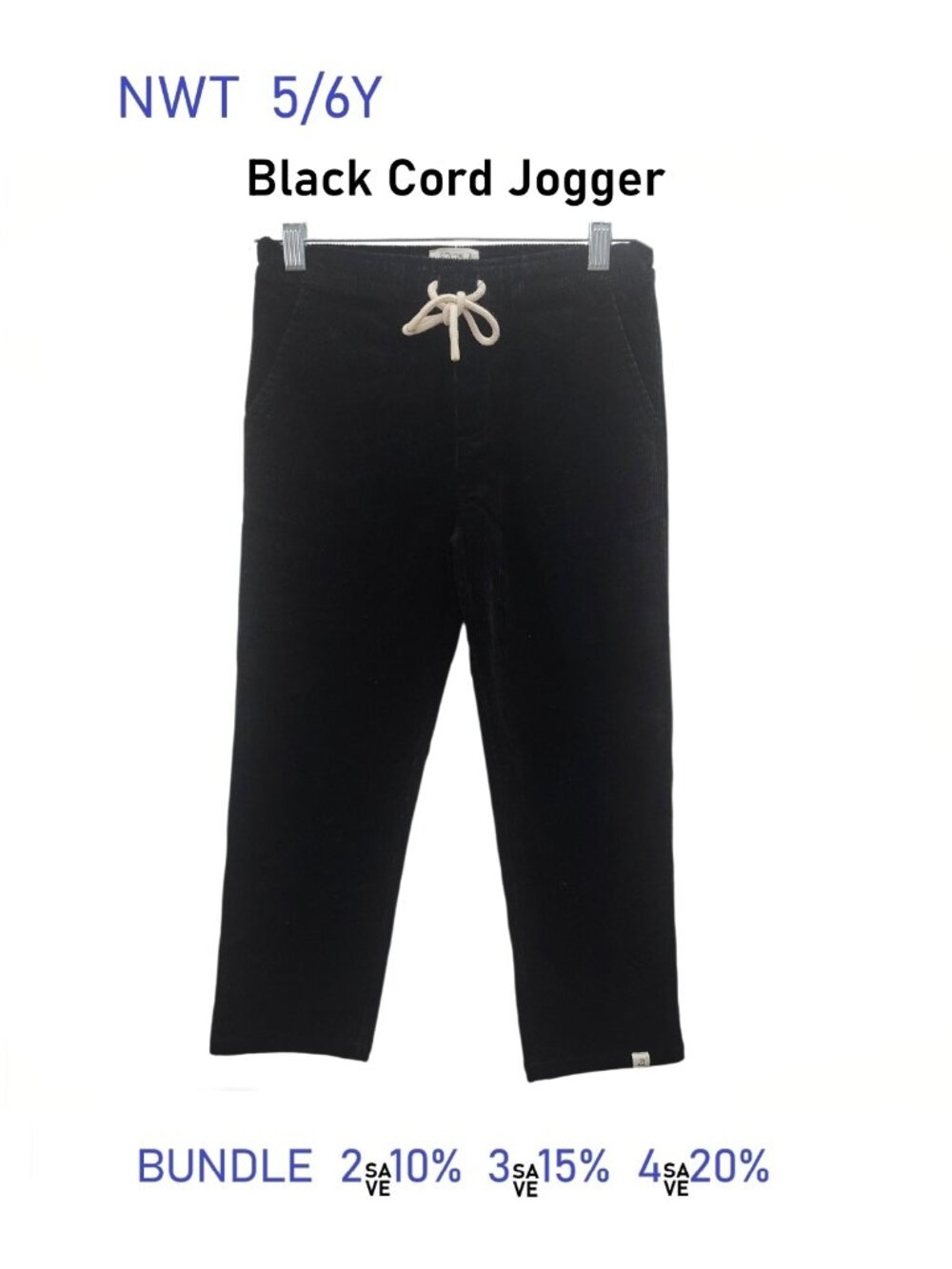 NWT - Me & Henry Black Corduroy Jogger with back pocket - size 5/6Y